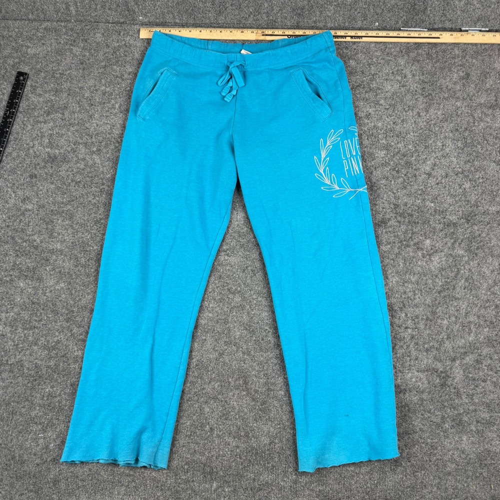 Victoria's Secret PINK Sweatpants Womens Size M Blue Wide Leg Logo Drawstring